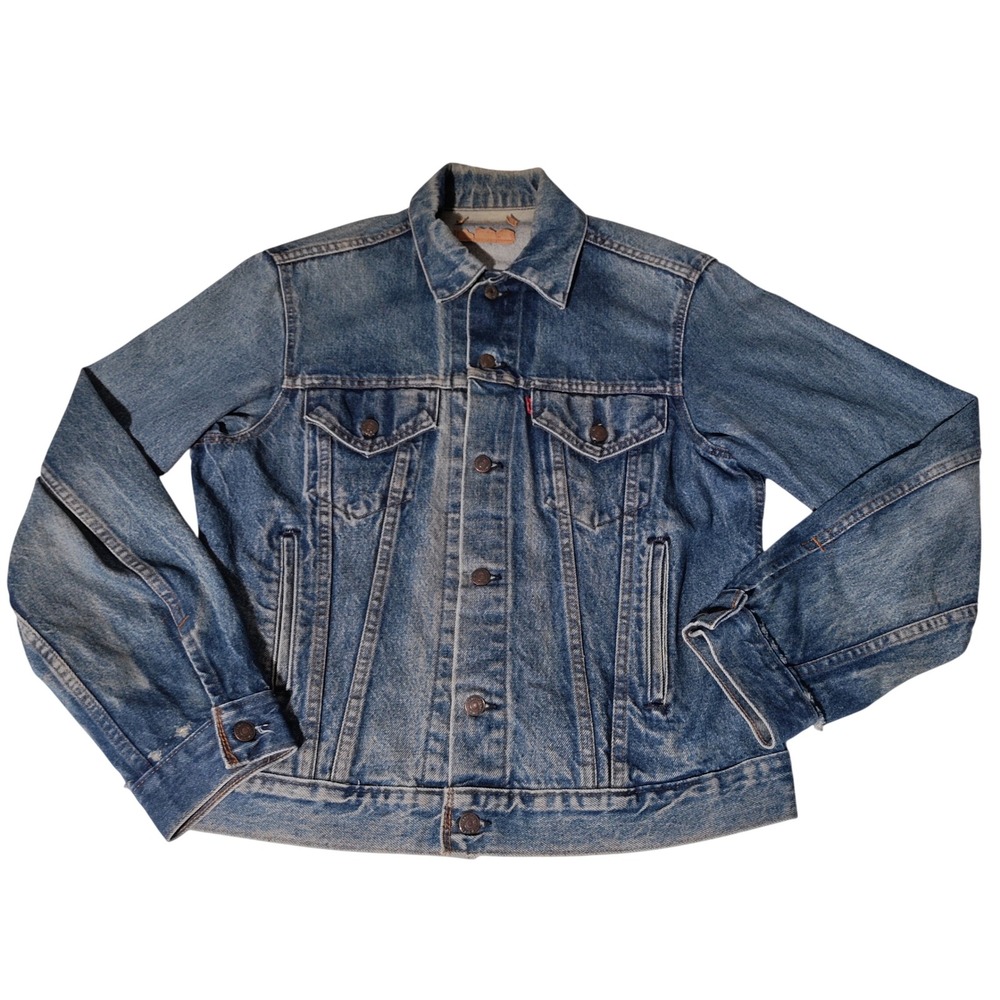 Vintage Levis Denim Trucker Jacket Mens 44L Blue Medium Wash USA Made 527 Button
